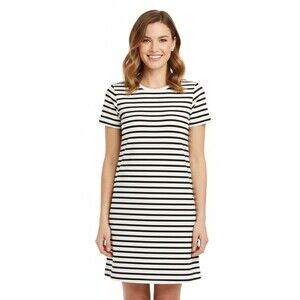 LOFT Dress Womens XL Black White Striped T-Shirt Short Sleeve Knit Modal